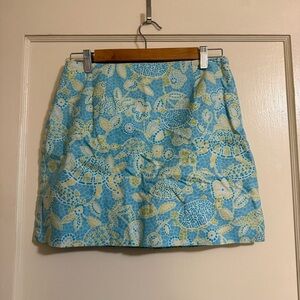 Talbots Petites Blue and Green Turtle Print Mini Skirt